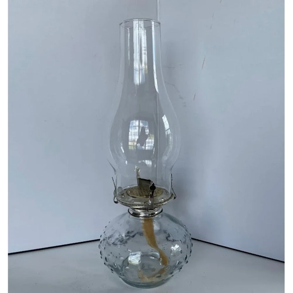 Vintage Lamplight Farms Hobnail Glass Oil Lamp Kerosene Lantern Clear Hurricane